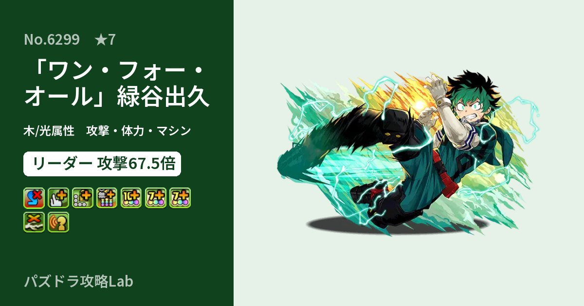 【パズドラ】「ワン・フォー・オール」緑谷出久の性能・覚醒・スキルのアイキャッチ