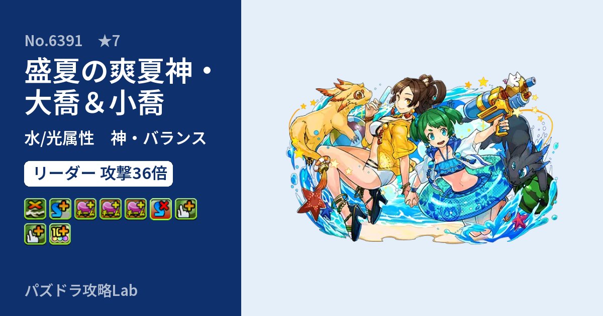 【パズドラ】盛夏の爽夏神・大喬＆小喬の性能・覚醒・スキルのアイキャッチ