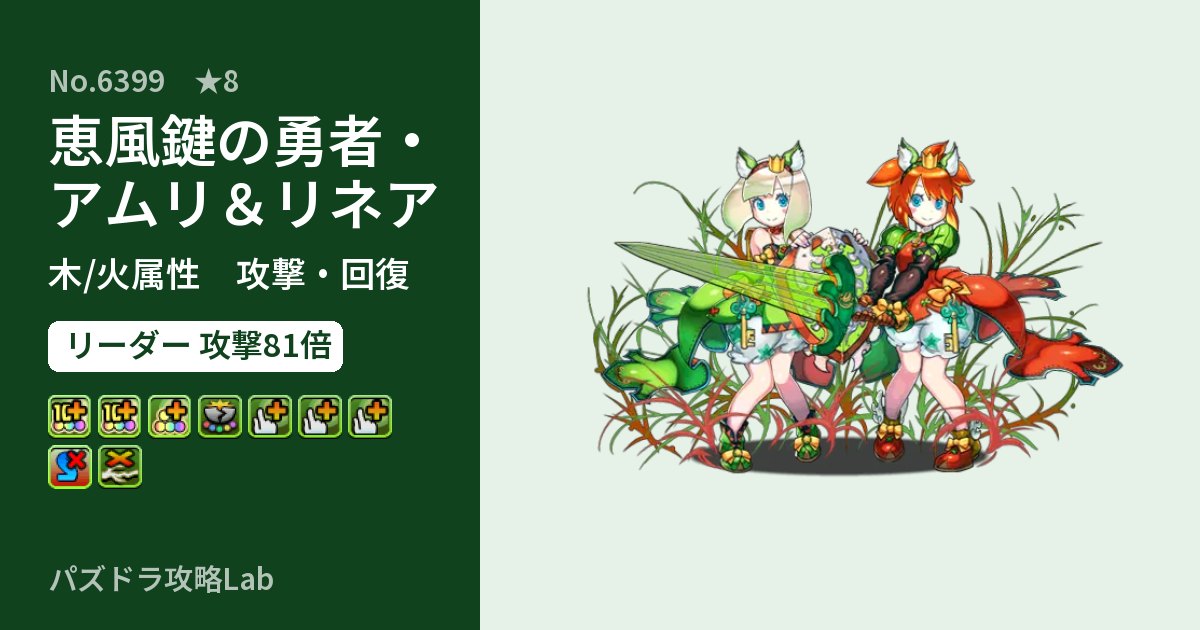 【パズドラ】恵風鍵の勇者・アムリ＆リネアの性能・覚醒・スキルのアイキャッチ