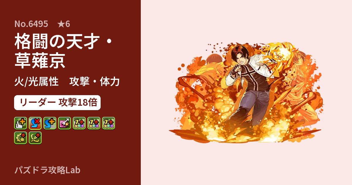 【パズドラ】格闘の天才・草薙京の性能・覚醒・スキルのアイキャッチ