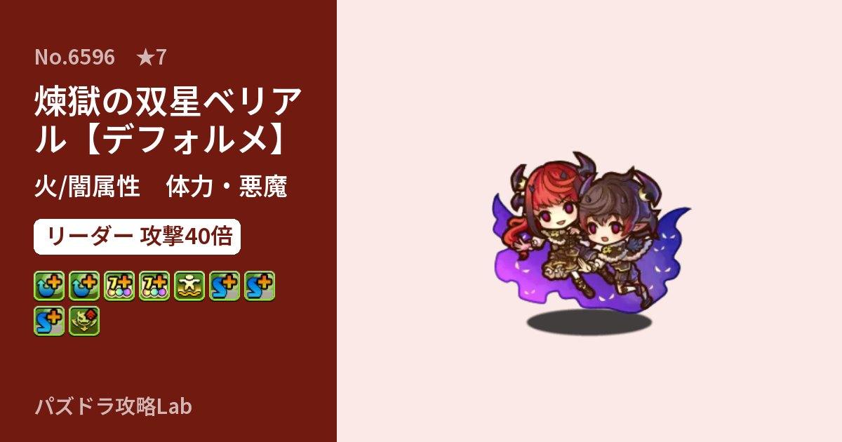【パズドラ】煉獄の双星ベリアル【デフォルメ】の性能・覚醒・スキルのアイキャッチ
