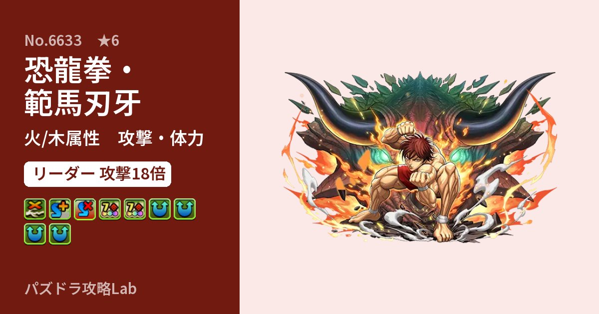 【パズドラ】恐龍拳・範馬刃牙の性能・覚醒・スキルのアイキャッチ