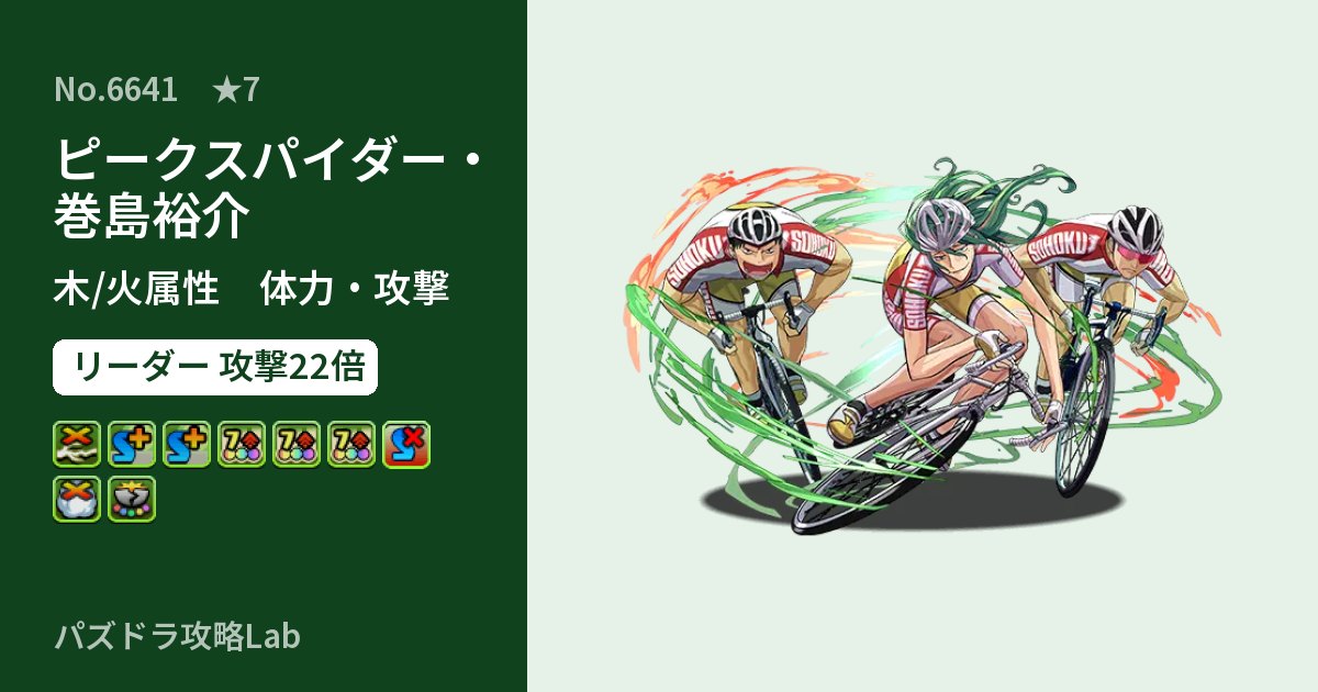 【パズドラ】ピークスパイダー・巻島裕介の性能・覚醒・スキルのアイキャッチ