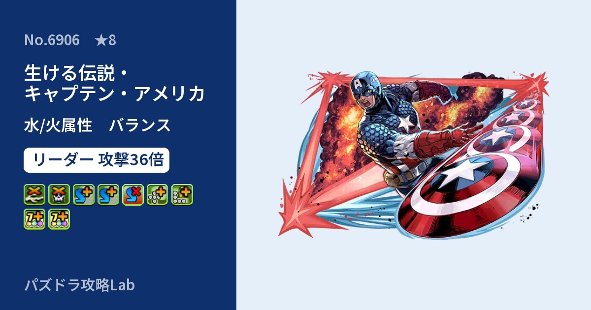 【パズドラ】生ける伝説・キャプテン・アメリカの性能・覚醒・スキルのアイキャッチ