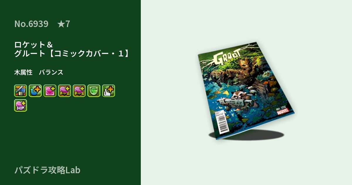 【パズドラ】ロケット&グルート【コミックカバー・1】の性能・覚醒・スキルのアイキャッチ