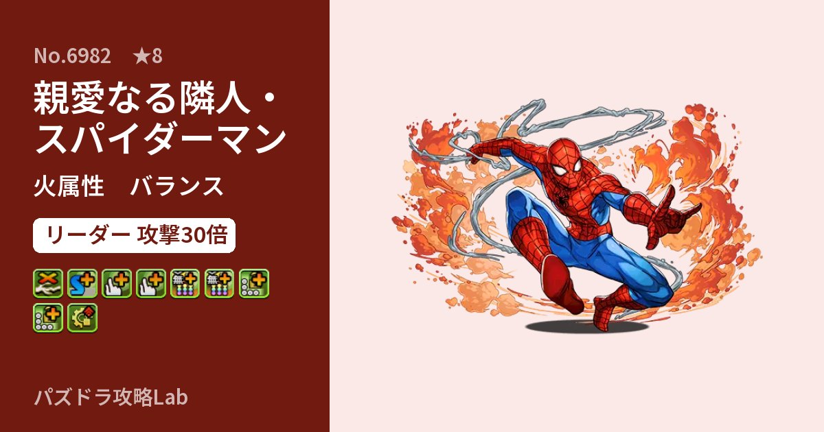【パズドラ】親愛なる隣人・スパイダーマンの性能・覚醒・スキルのアイキャッチ
