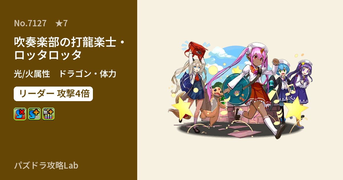 【パズドラ】吹奏楽部の打龍楽士・ロッタロッタの性能・覚醒・スキルのアイキャッチ