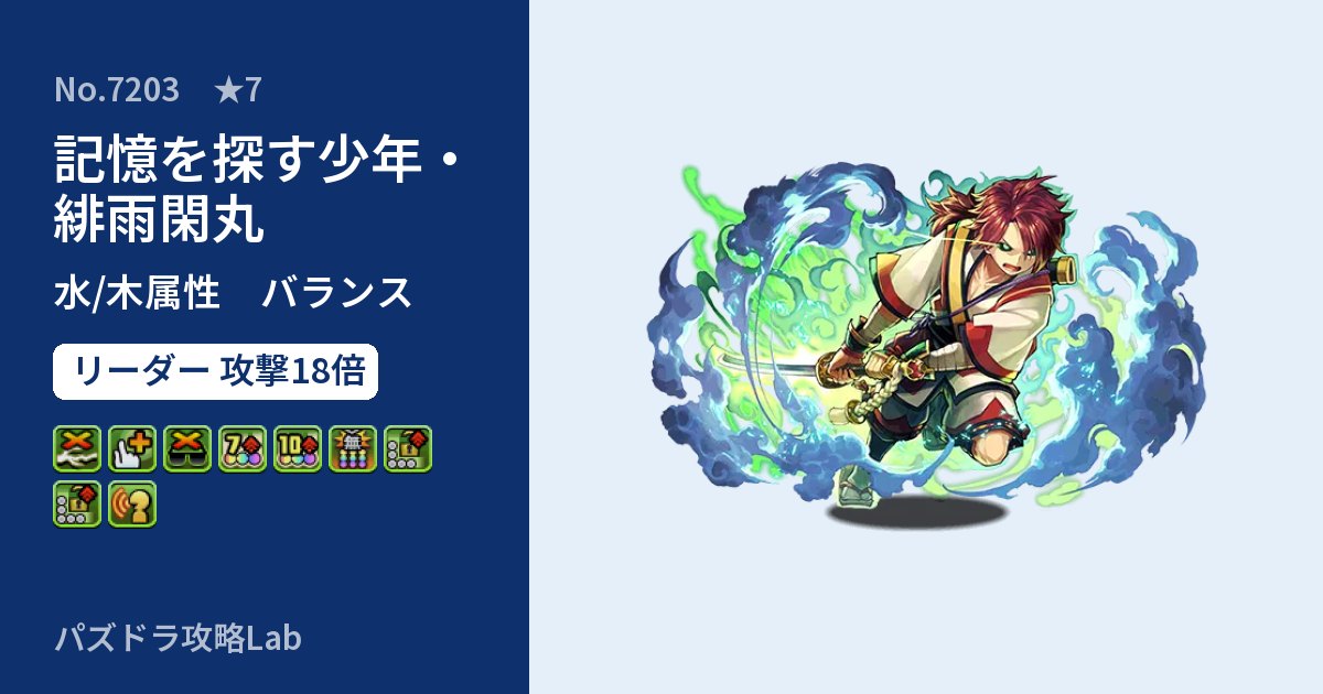 【パズドラ】記憶を探す少年・緋雨閑丸の性能・覚醒・スキルのアイキャッチ