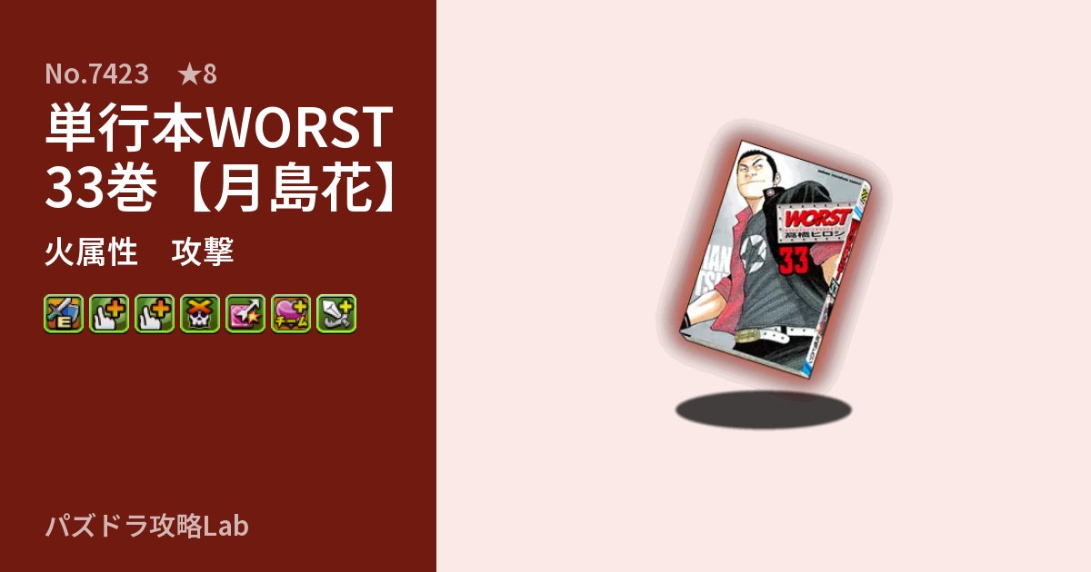 【パズドラ】単行本WORST33巻【月島花】の性能・覚醒・スキルのアイキャッチ