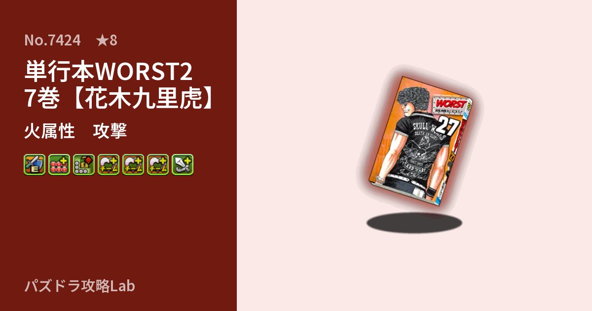 【パズドラ】単行本WORST27巻【花木九里虎】の性能・覚醒・スキルのアイキャッチ