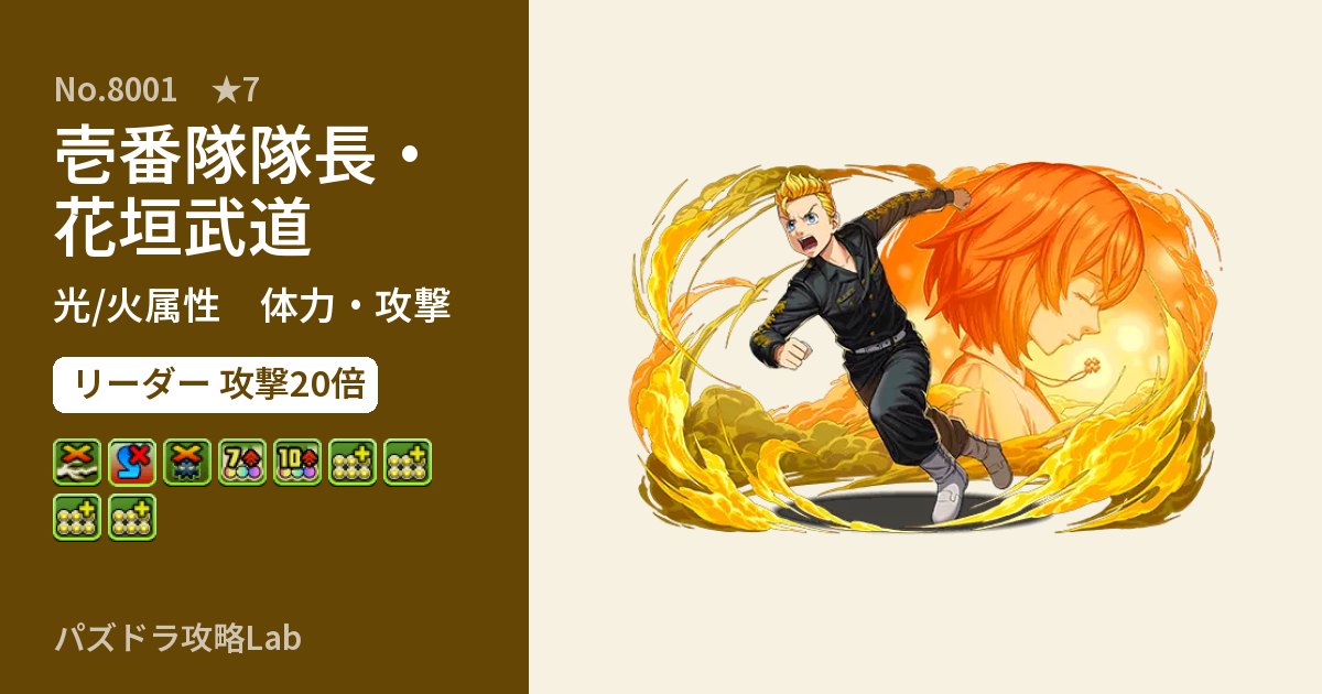 【パズドラ】壱番隊隊長・花垣武道の性能・覚醒・スキルのアイキャッチ