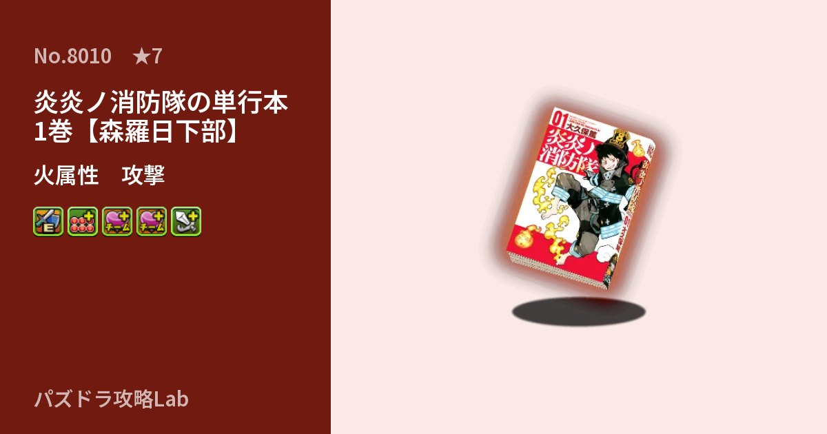【パズドラ】炎炎ノ消防隊の単行本1巻【森羅日下部】の性能・覚醒・スキルのアイキャッチ