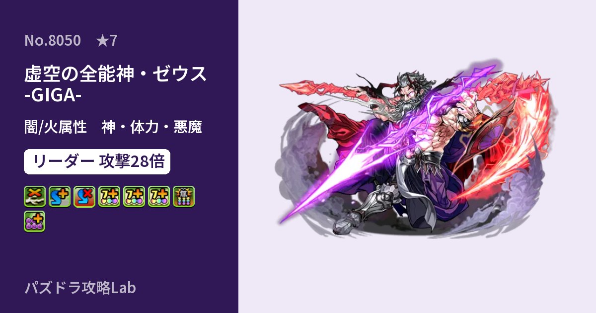 【パズドラ】虚空の全能神・ゼウス -GIGA-の性能・覚醒・スキルのアイキャッチ