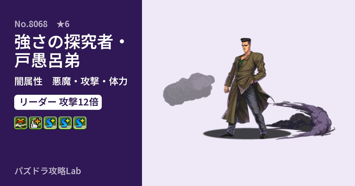 【パズドラ】強さの探究者・戸愚呂弟の性能・覚醒・スキルのアイキャッチ