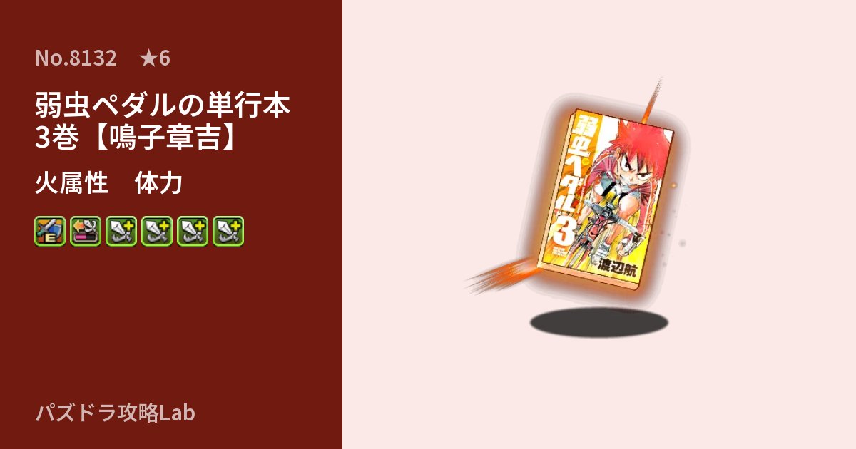 【パズドラ】弱虫ペダルの単行本3巻【鳴子章吉】の性能・覚醒・スキルのアイキャッチ