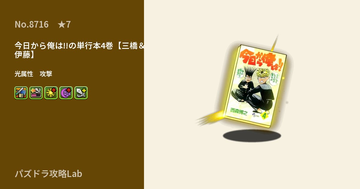 【パズドラ】今日から俺は!!の単行本4巻【三橋＆伊藤】の性能・覚醒・スキルのアイキャッチ