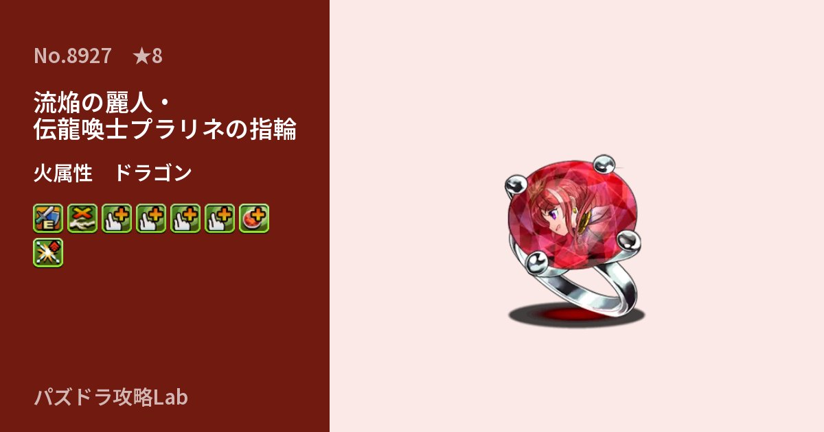 【パズドラ】流焔の麗人・伝龍喚士プラリネの指輪の性能・覚醒・スキルのアイキャッチ