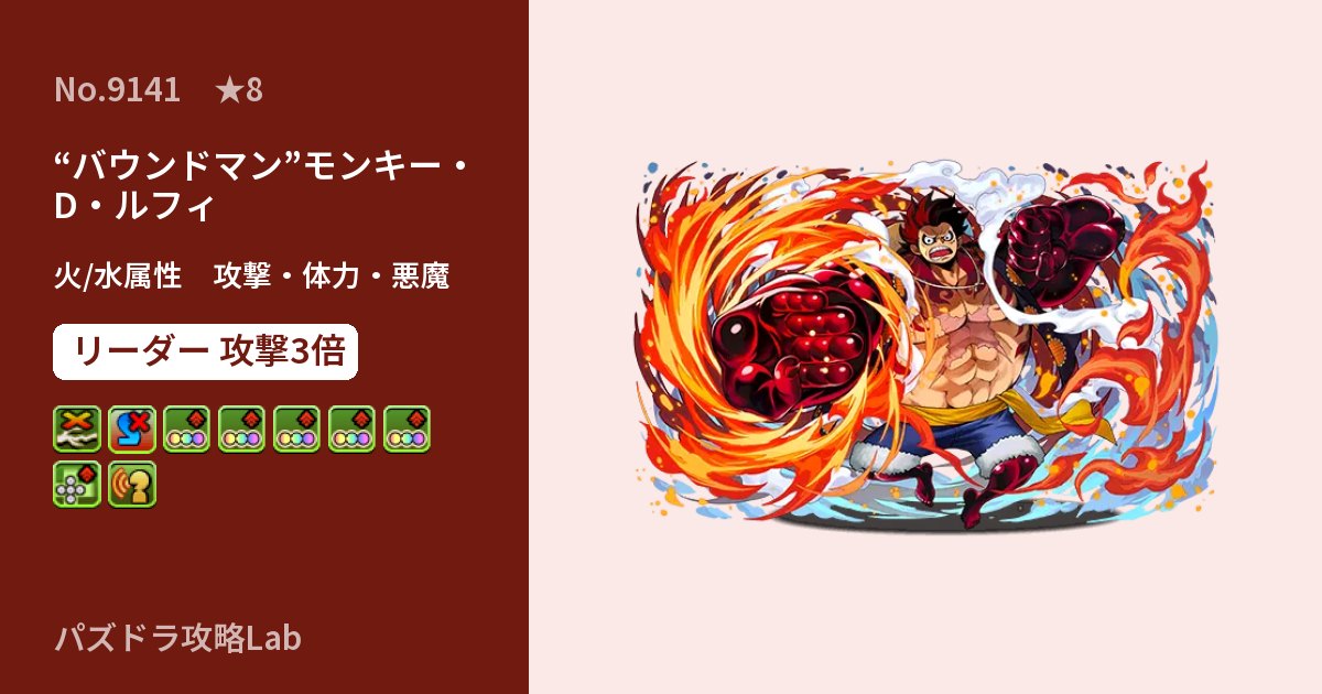 【パズドラ】“バウンドマン”モンキー・D・ルフィの性能・覚醒・スキルのアイキャッチ