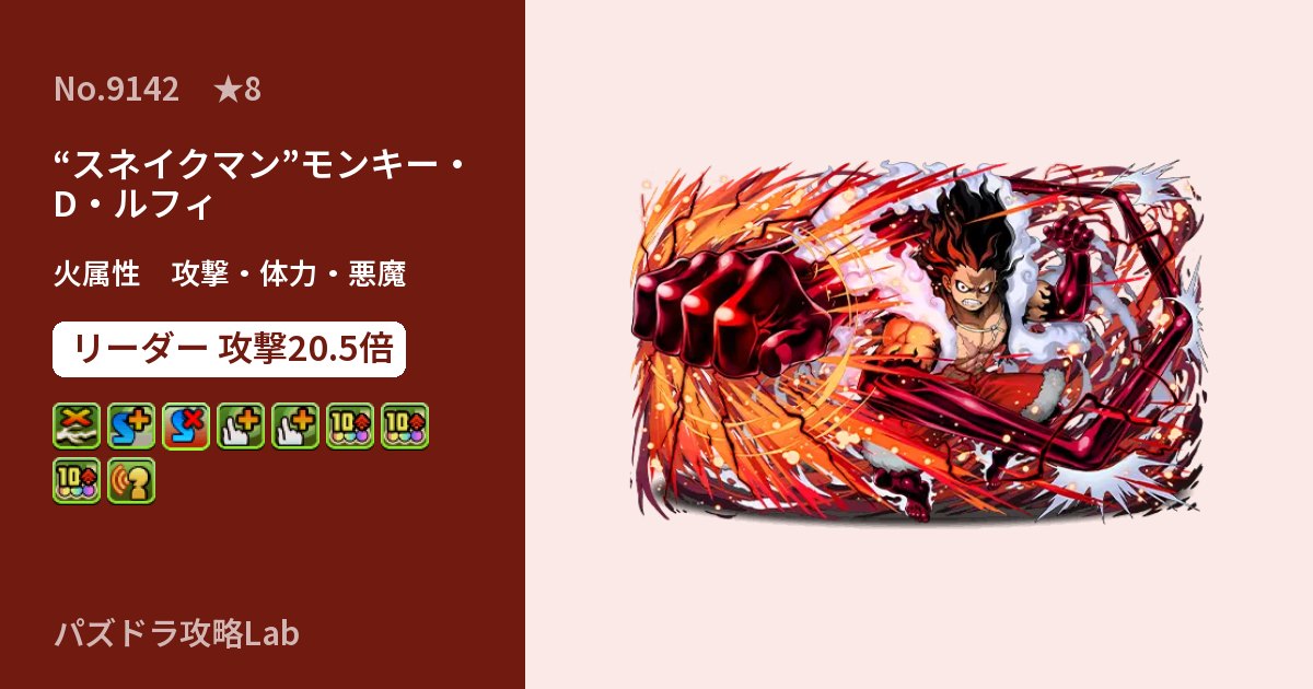 【パズドラ】“スネイクマン”モンキー・D・ルフィの性能・覚醒・スキルのアイキャッチ