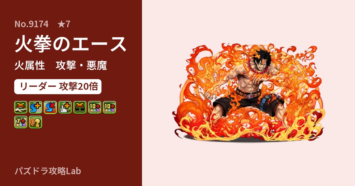 【パズドラ】火拳のエースの性能・覚醒・スキルのアイキャッチ