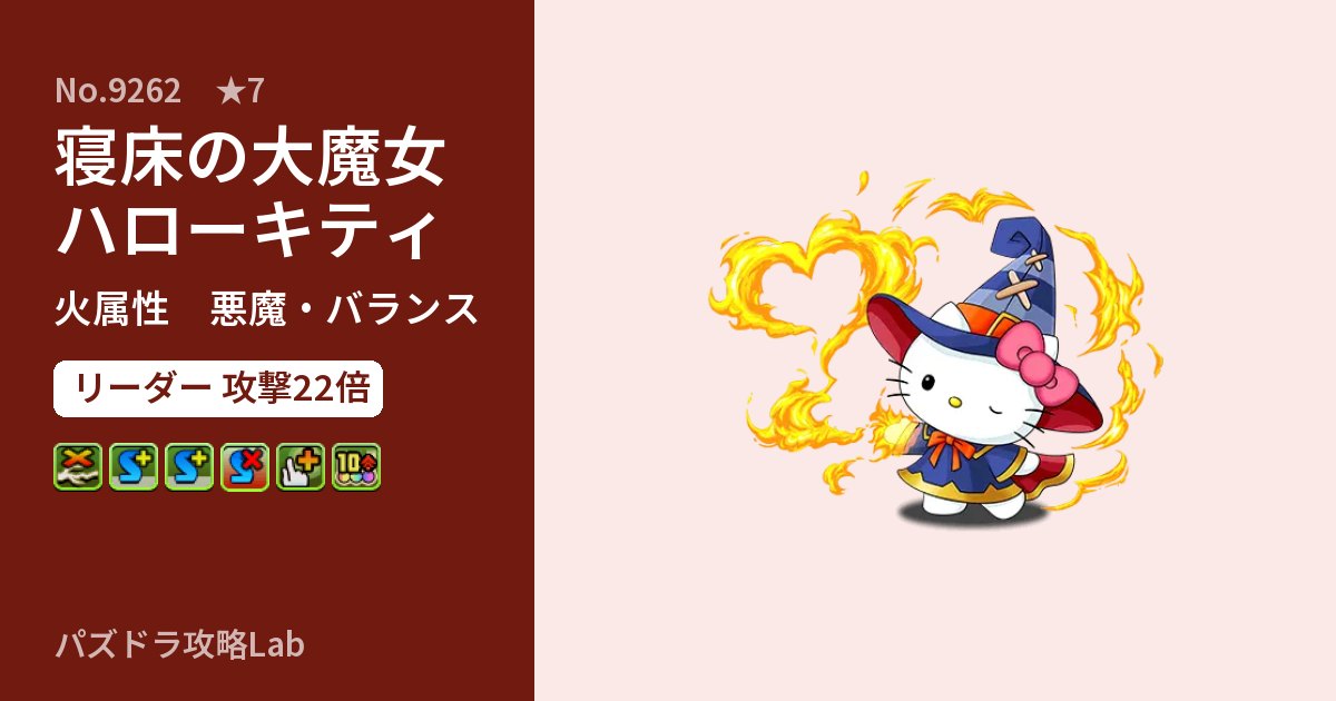 【パズドラ】寝床の大魔女ハローキティの性能・覚醒・スキルのアイキャッチ