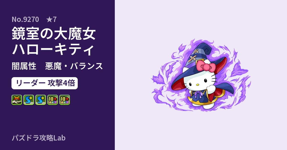 【パズドラ】鏡室の大魔女ハローキティの性能・覚醒・スキルのアイキャッチ