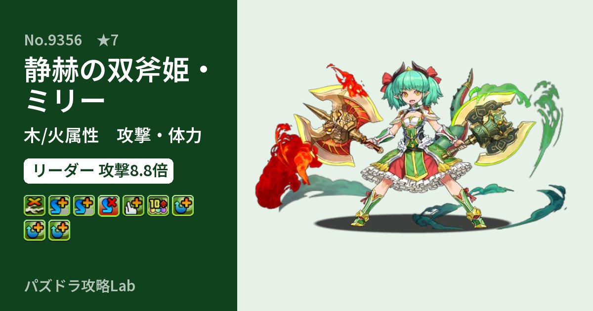 【パズドラ】静赫の双斧姫・ミリーの性能・覚醒・スキルのアイキャッチ