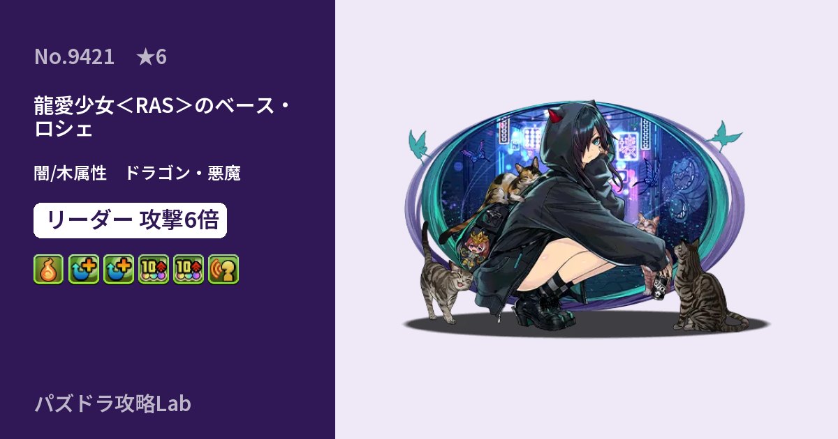 【パズドラ】龍愛少女＜RAS＞のベース・ロシェの性能・覚醒・スキルのアイキャッチ
