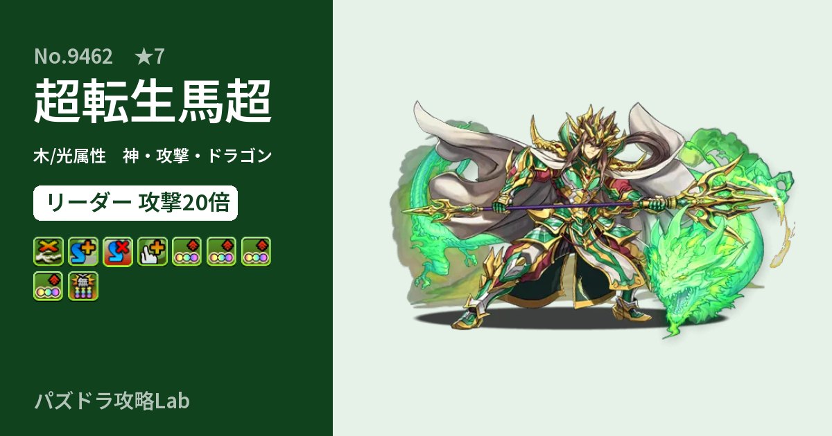 【パズドラ】超転生馬超の性能・覚醒・スキルのアイキャッチ
