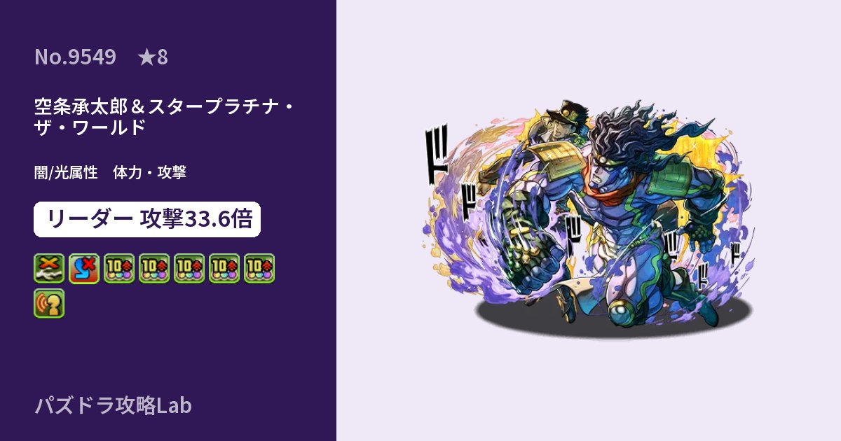 【パズドラ】空条承太郎＆スタープラチナ・ザ・ワールドの性能・覚醒・スキルのアイキャッチ