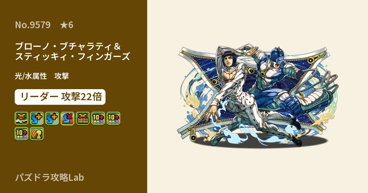 【パズドラ】ブローノ・ブチャラティ＆スティッキィ・フィンガーズの性能・覚醒・スキルのアイキャッチ