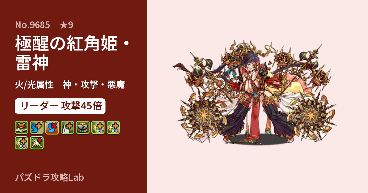 【パズドラ】極醒の紅角姫・雷神の性能・覚醒・スキルのアイキャッチ