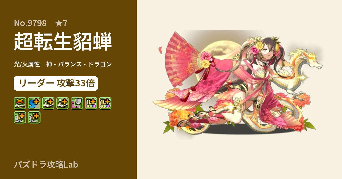 【パズドラ】超転生貂蝉の性能・覚醒・スキルのアイキャッチ