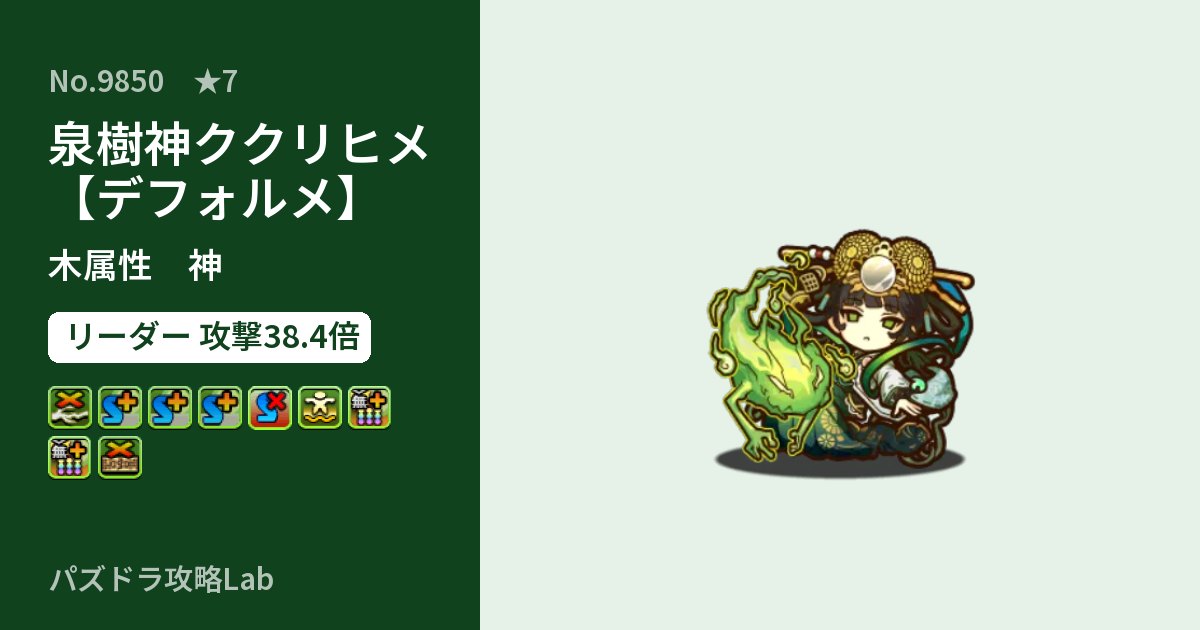 【パズドラ】泉樹神ククリヒメ【デフォルメ】の性能・覚醒・スキルのアイキャッチ
