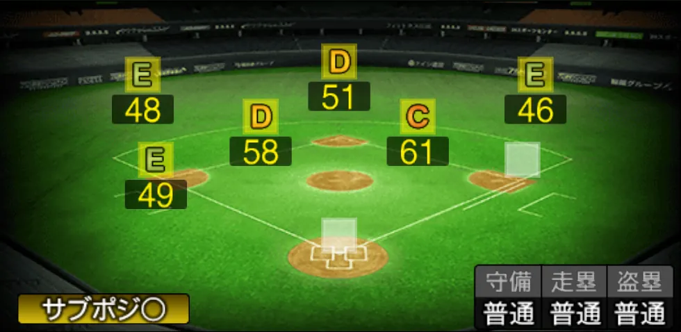 石川 雄洋の守備適性(ゲーム内の画面)