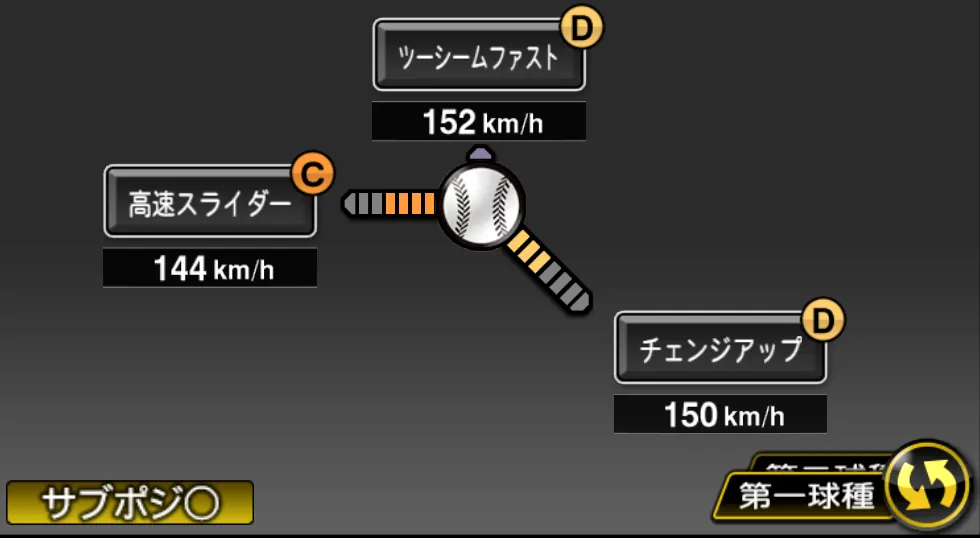 ロメロの球種(ゲーム内の画面)