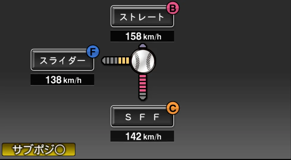 クリスキーの球種(ゲーム内の画面)
