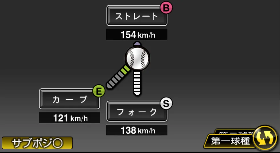 佐々木 主浩の球種（ゲーム内の画面）