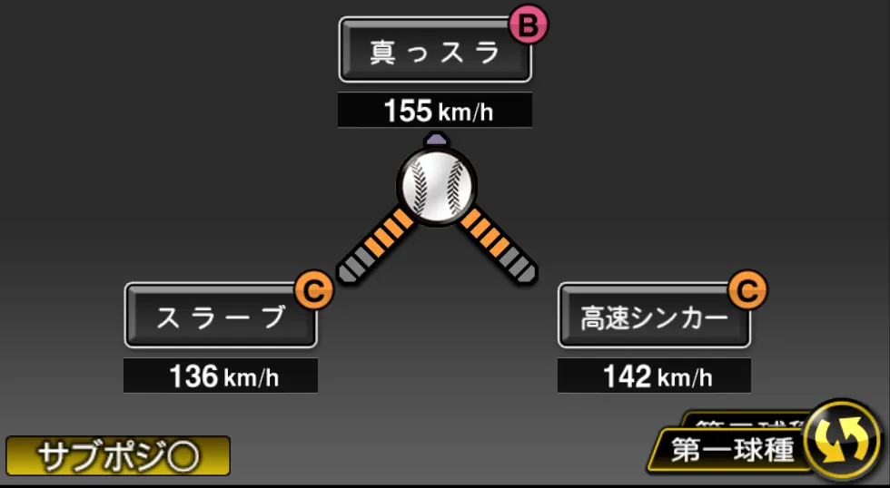 ウェンデルケンの球種（ゲーム内の画面）