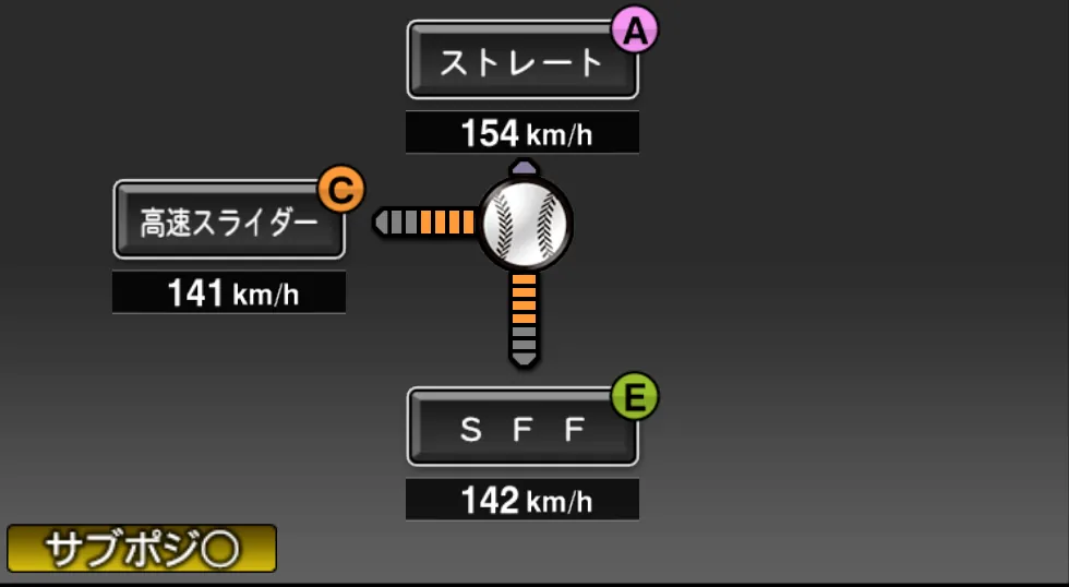 森原 康平の球種（ゲーム内の画面）