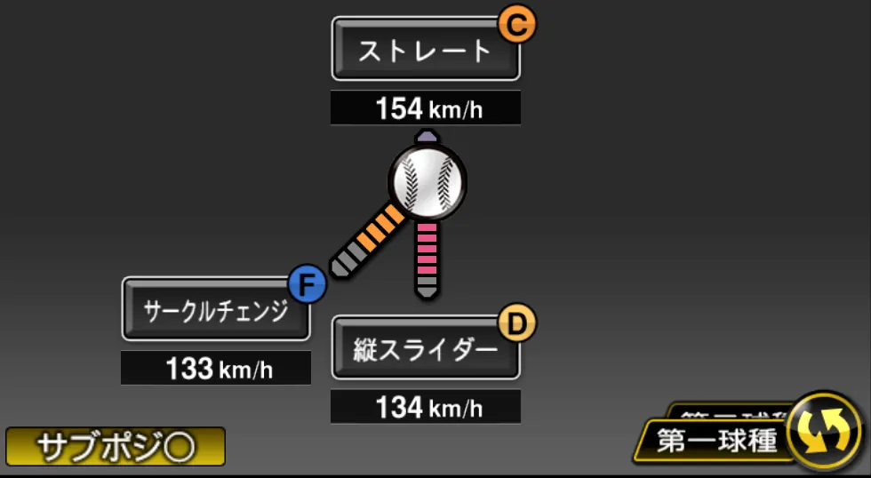 ディアスの球種(ゲーム内の画面)
