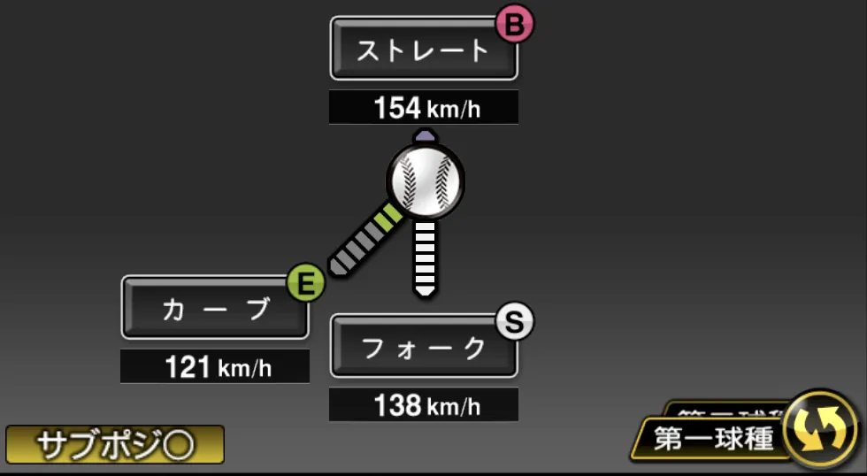 佐々木 主浩の球種(ゲーム内の画面)