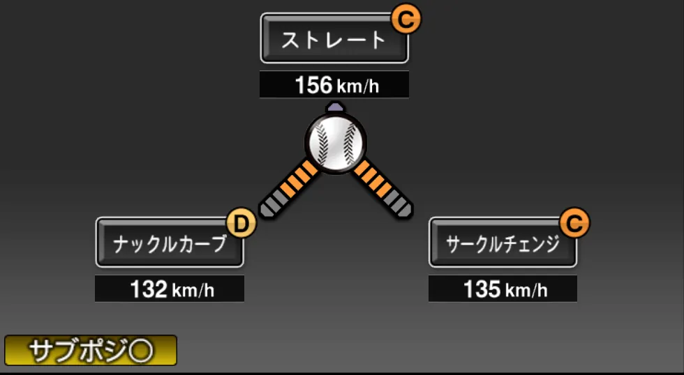 ヒギンスの球種(ゲーム内の画面)