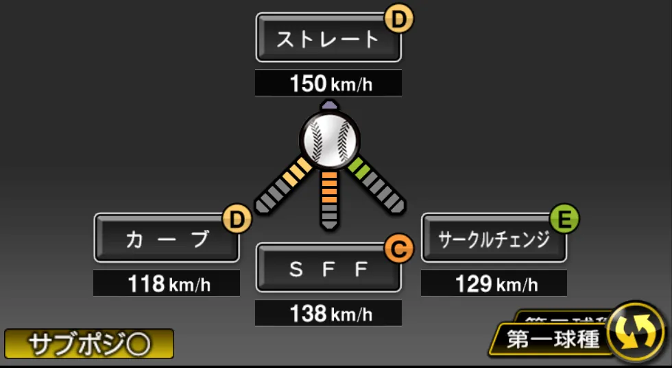 鈴木 優の球種（ゲーム内の画面）