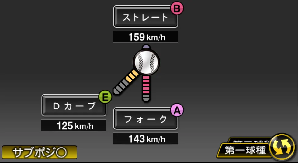 宇田川 優希の球種（ゲーム内の画面）