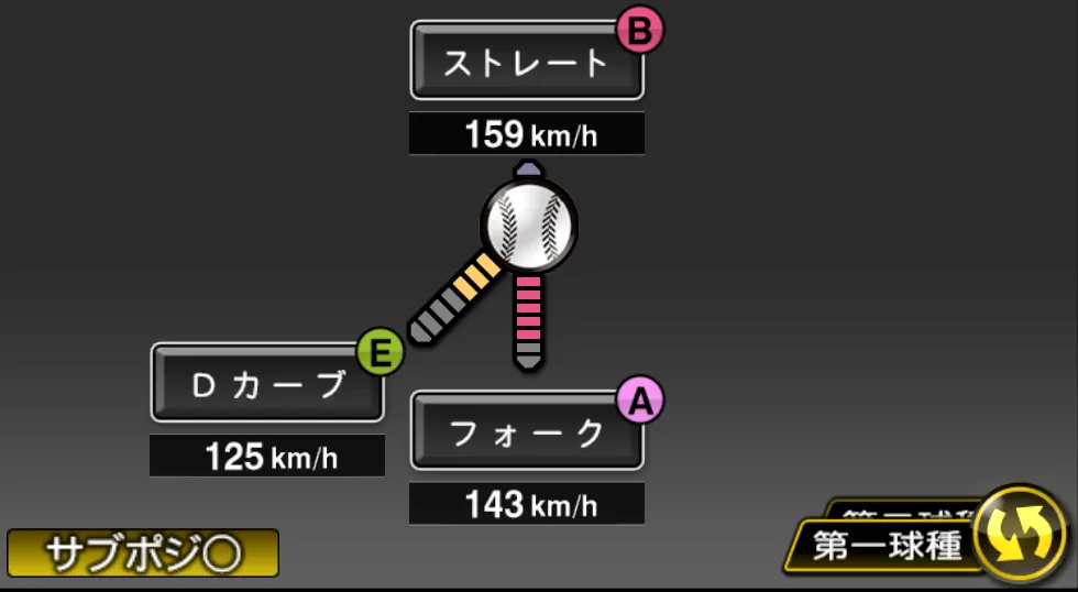 宇田川 優希の球種（ゲーム内の画面）