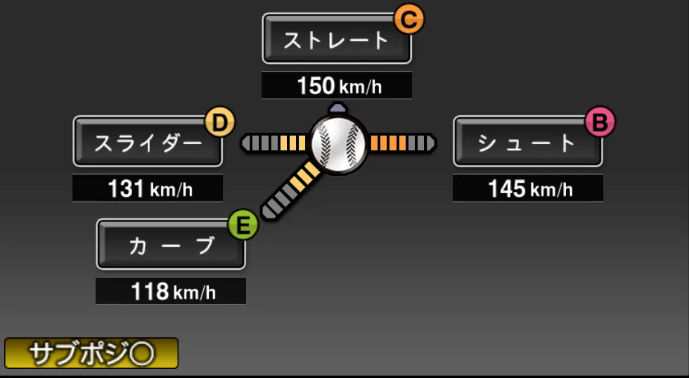 吉井 理人の球種（ゲーム内の画面）