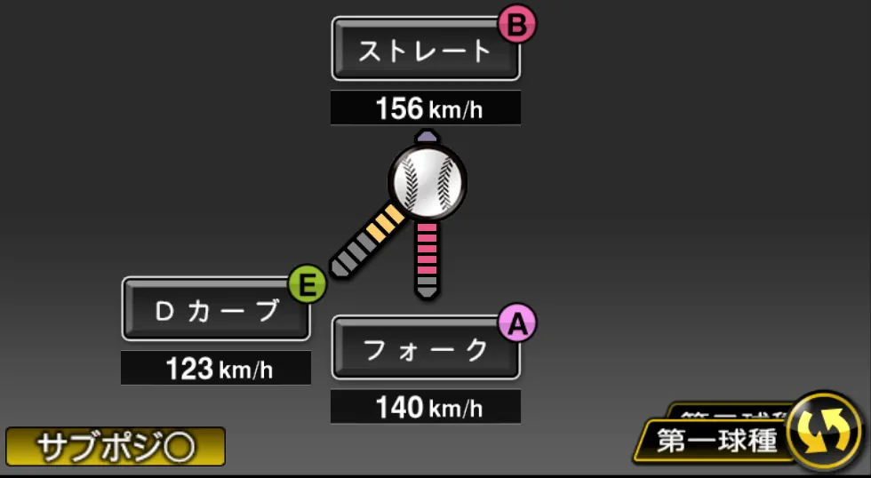 宇田川 優希の球種（ゲーム内の画面）