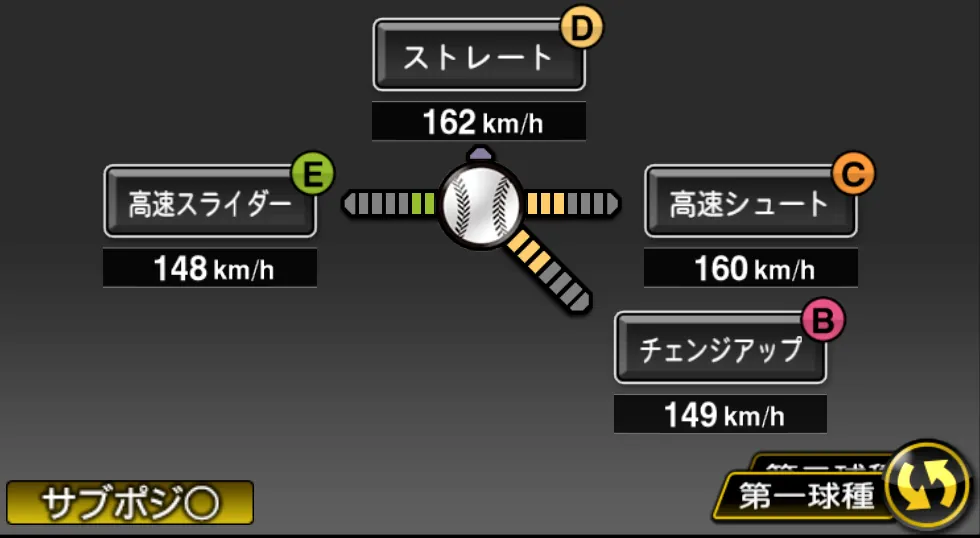 マチャドの球種（ゲーム内の画面）