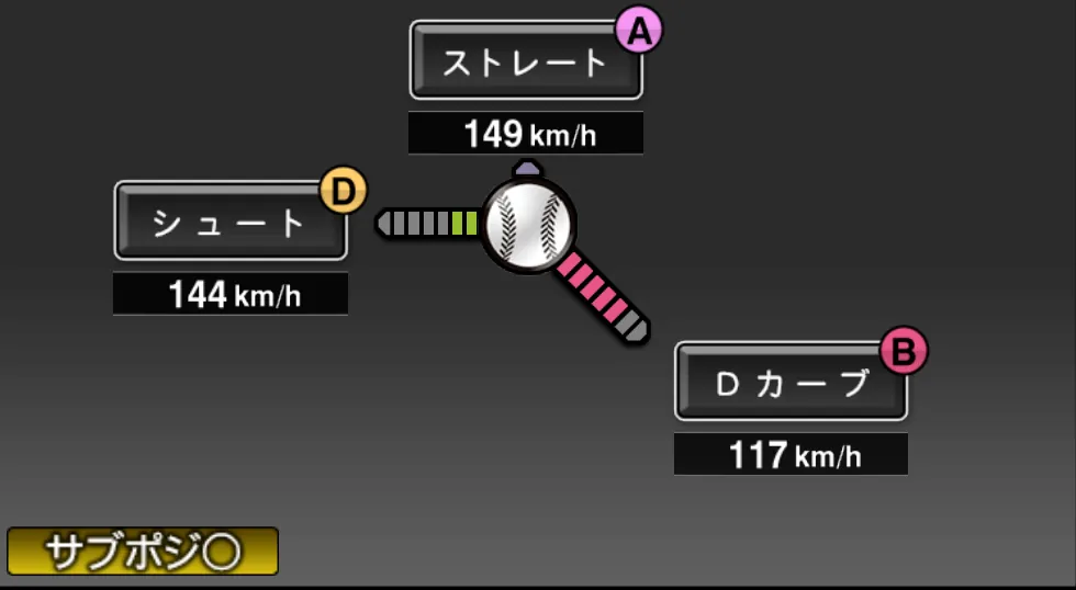 梶本 隆夫の球種(ゲーム内の画面)